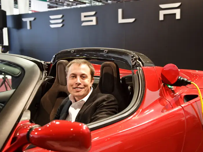 Elon Musk with the Tesla Roadster