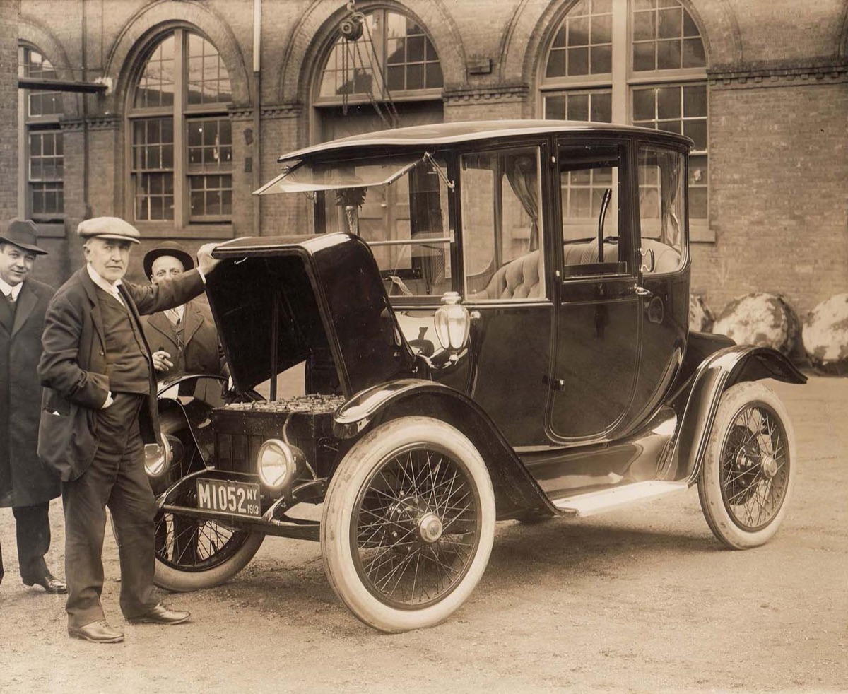 Thomas Edison with his Baker Motor Vehicle, 1913