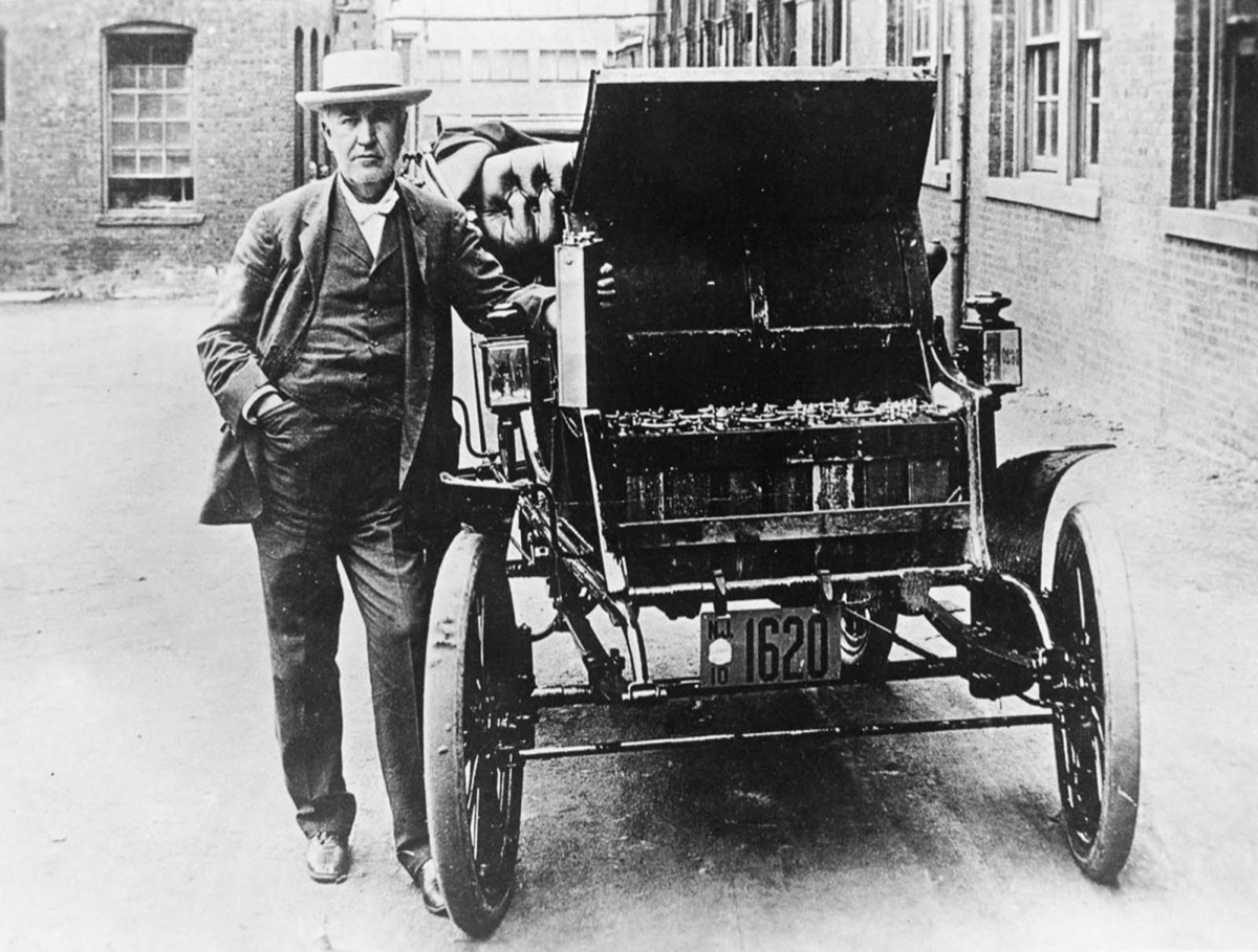 Thomas Edison and an early Baker electric car, 1895