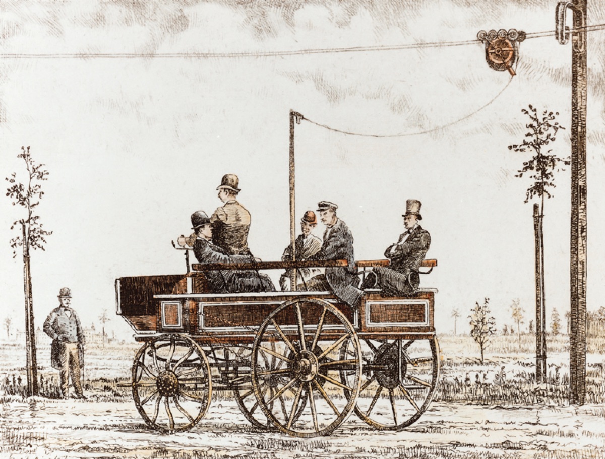 Early electric trolleybus, Berlin, 1882