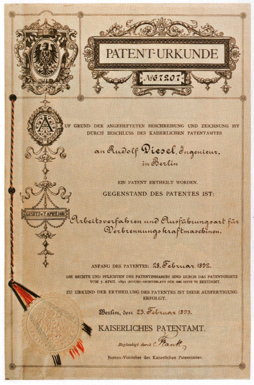 Rudolf Diesel's 1892/1893 engine patent