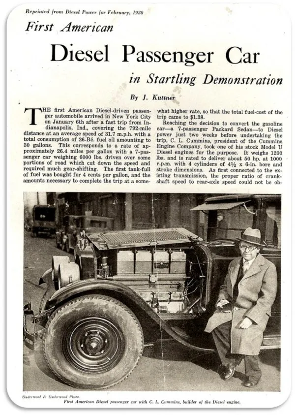 Clessie Cummins with an early diesel vehicle