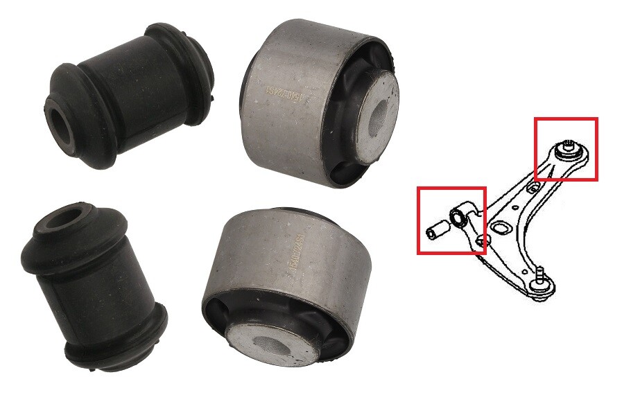 A worn front lower arm (wishbone) bushing