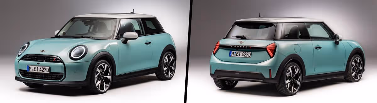 2026 MINI Cooper — front and rear three-quarter views