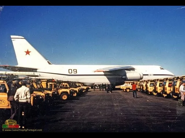 An Antonov An-124 freighter used to airlift Camel Trophy Land Rovers to Moscow